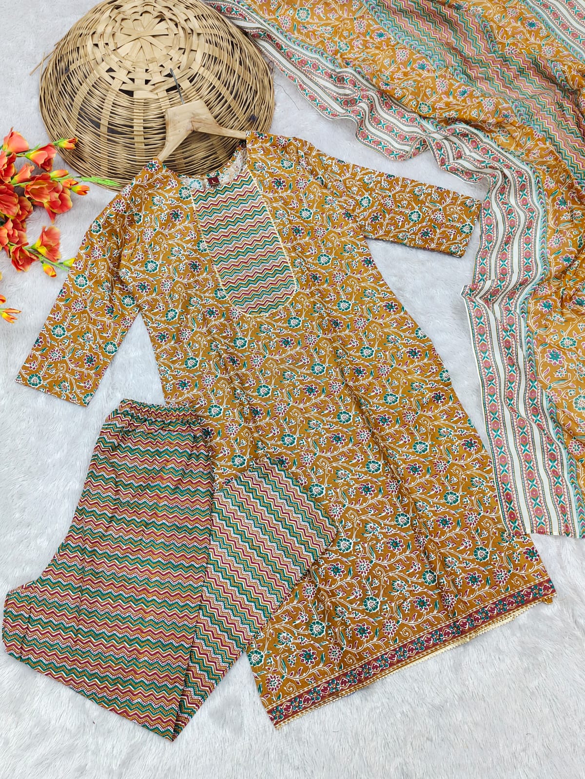 Shamal Printed Cotton Kurti With Bottom Dupatta Wholesale Shop In Surat